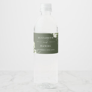 Étiquette Pour Bouteilles D'eau Élégante flore verdure vert olive mariage