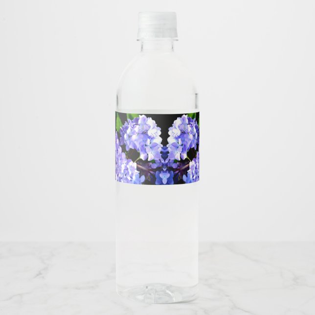 Étiquette Pour Bouteilles D'eau Elégante hydrangée violette fleurie bleu pourpre (Devant)