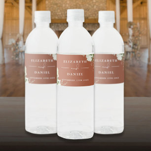 Étiquette Pour Bouteilles D'eau Élégante verdure Floral Terracotta Mariage