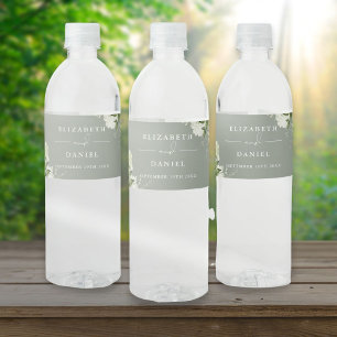 Étiquette Pour Bouteilles D'eau Élégante verdure florale mariage vert sauge