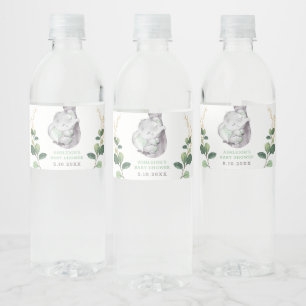 Étiquette Pour Bouteilles D'eau Elégante verdure Or Elephant Baby shower Faveurs