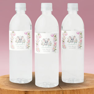 Étiquette Pour Bouteilles D'eau Éléphant Bébé Avec Pivoines & Ballons Merci