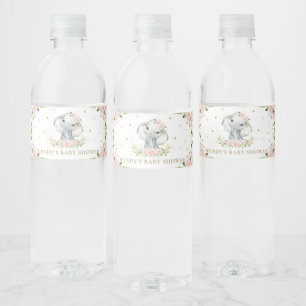 Étiquette Pour Bouteilles D'eau Eléphant rose floral Cute Baby shower 1er anniver