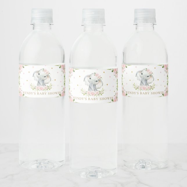 Étiquette Pour Bouteilles D'eau Eléphant rose floral mignon Baby shower 1er annive (Bouteilles)