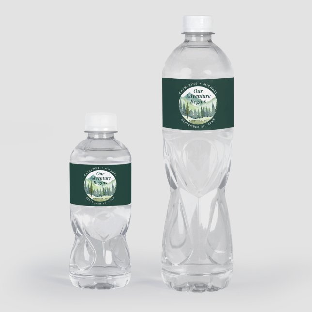 Étiquette Pour Bouteilles D'eau Emerald Greenery Mountain Pine Rustic Mariage (Créateur téléchargé)