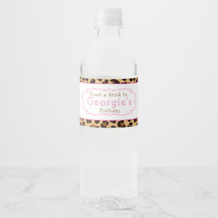 Étiquette Pour Bouteilles D'eau Empreinte de léopard Pink Quatrefoil fête d'annive