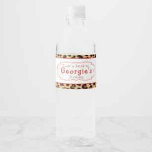 Étiquette Pour Bouteilles D'eau Empreinte de léopard Red Quatrefoil fête d'anniver