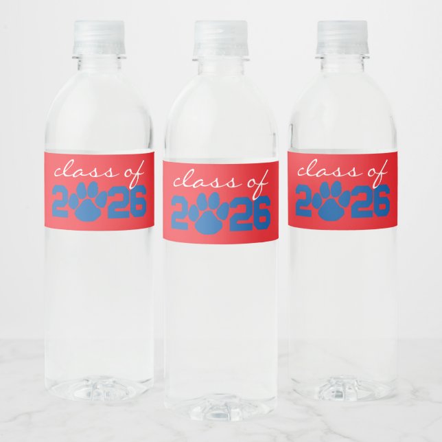 Étiquette Pour Bouteilles D'eau Empreinte de patte rouge et bleu (Bouteilles)