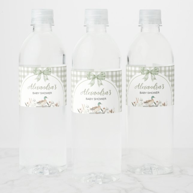 Étiquette Pour Bouteilles D'eau en vichy Sage Green Mallard Duck Baby shower (Bouteilles)