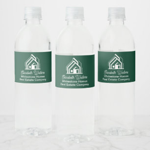 Étiquette Pour Bouteilles D'eau Entreprise immobilière chic verte Agent immobilier