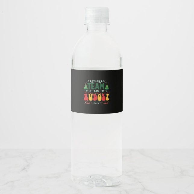 Étiquette Pour Bouteilles D'eau Équipe de cadeaux de Noël Rudolf (Devant)