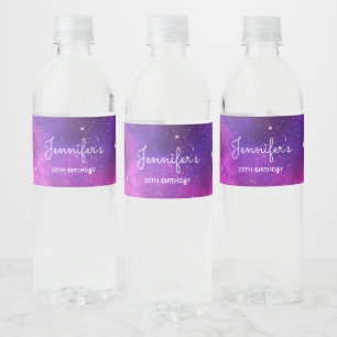 Étiquette Pour Bouteilles D'eau Espace rose et violet & Étoiles Faux Galaxy Annive
