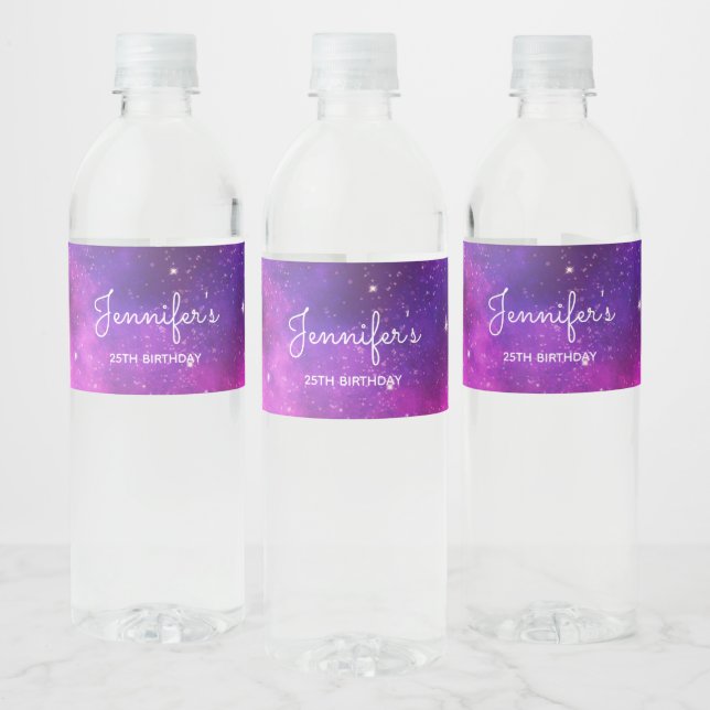 Étiquette Pour Bouteilles D'eau Espace rose et violet & Étoiles Faux Galaxy Annive (Bouteilles)