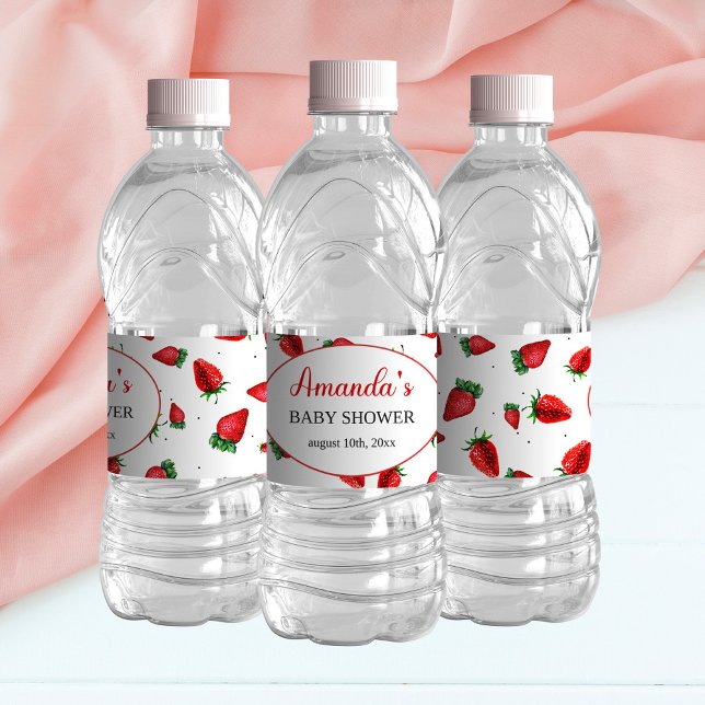 Étiquette Pour Bouteilles D'eau Étiquette de bouteille d'eau Baby shower fraise (Créateur téléchargé)
