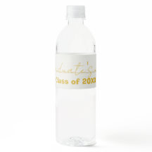 Étiquette de bouteille d'eau de graduation en or b
