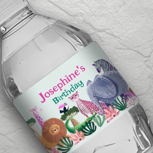 Étiquette Pour Bouteilles D'eau Étiquette de bouteille d'eau fille animaux de jung
