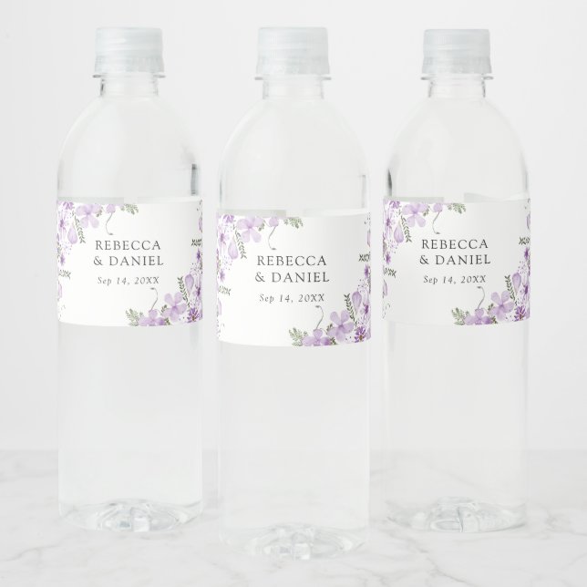 Étiquette Pour Bouteilles D'eau Étiquette de bouteille d'eau Mariage chic Lavender (Bouteilles)