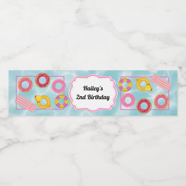 Étiquette Pour Bouteilles D'eau Étiquette de bouteille d'eau Pink Pool Party (Étiquettes simples)