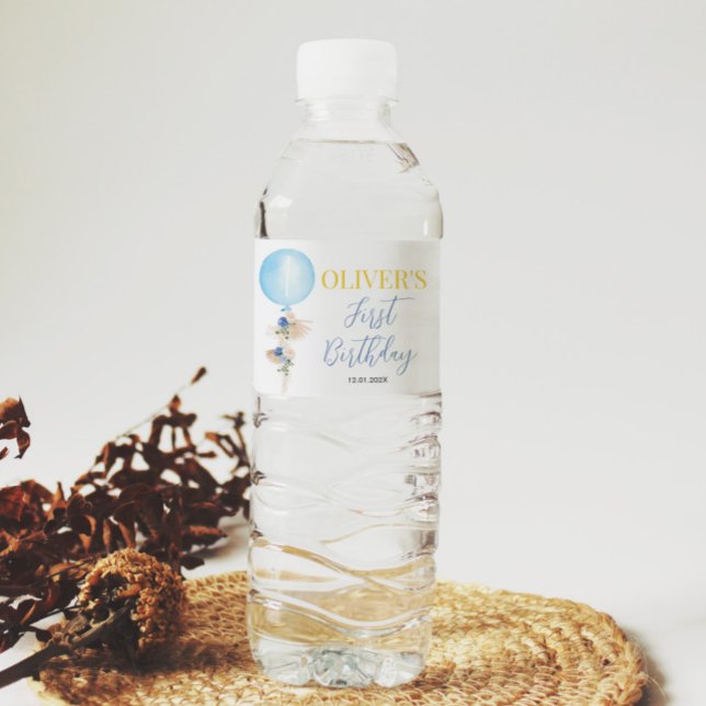 Étiquette Pour Bouteilles D'eau Étiquette de bouteille d'eau pour garçon Floral Ba (Créateur téléchargé)