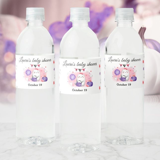 Étiquette Pour Bouteilles D'eau Étiquette de bouteille d'eau rose Baby shower pour (Halloween Girl Baby Shower Pink Water Bottle Label)