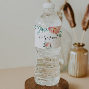 Étiquette Pour Bouteilles D'eau Étiquette de bouteille d'eau rose tropicale modern