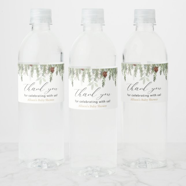 Étiquette Pour Bouteilles D'eau Étiquette de bouteille d'eau rustique de pin d'hiv (Bouteilles)