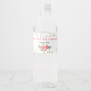 Étiquette Pour Bouteilles D'eau Étiquette floral chic de bouteille d'eau d'or ros