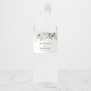 Étiquette Pour Bouteilles D'eau Étiquette Mariage de bouteille d'eau rose verdure