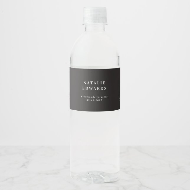 Étiquette Pour Bouteilles D'eau Eucalyptus noir douche nuptiale (Devant)
