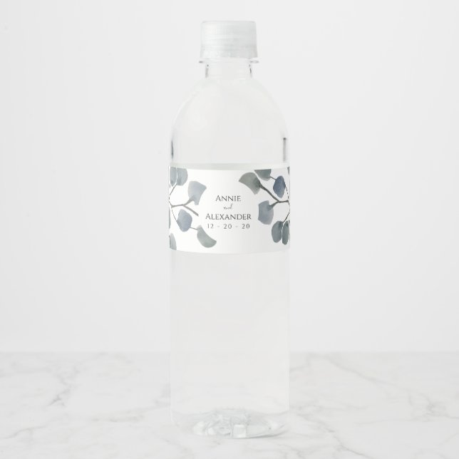 Étiquette Pour Bouteilles D'eau Eucalyptus Vert Aquarelle botanique (Devant)