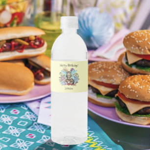 Étiquette Pour Bouteilles D'eau Fantaisie Pastel Chat Féerique Tigré Floral