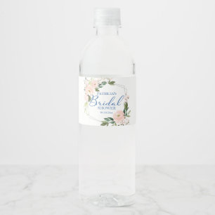 Étiquette Pour Bouteilles D'eau Fard Floral Bleu Géométrique Argent Mariage