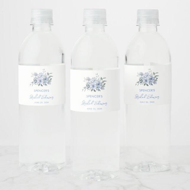 Étiquette Pour Bouteilles D'eau Faveur de Fête de Mariage Florale Bleu Poussiéreux (Bouteilles)