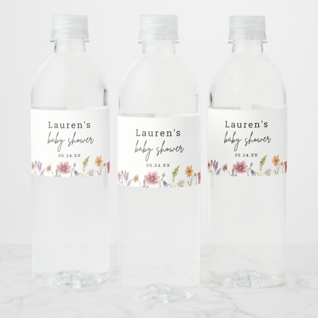 Étiquette Pour Bouteilles D'eau Faveurs de Baby Shower Little Wildflower (Bouteilles)