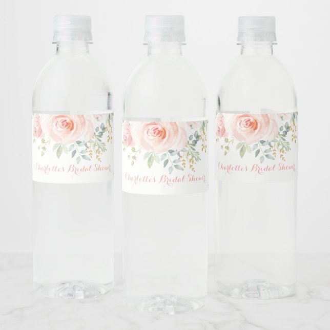 Étiquette Pour Bouteilles D'eau Favors de fleurs aquarelles rose poudré féminin (Bouteilles)