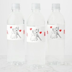 Étiquette Pour Bouteilles D'eau Femme de dessin Groom Rouge Noir Mariage vient de