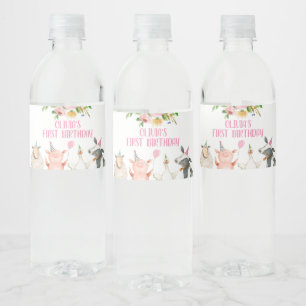 Étiquette Pour Bouteilles D'eau Ferme Anniversaire Rose Barnyard Animaux Décor Fil