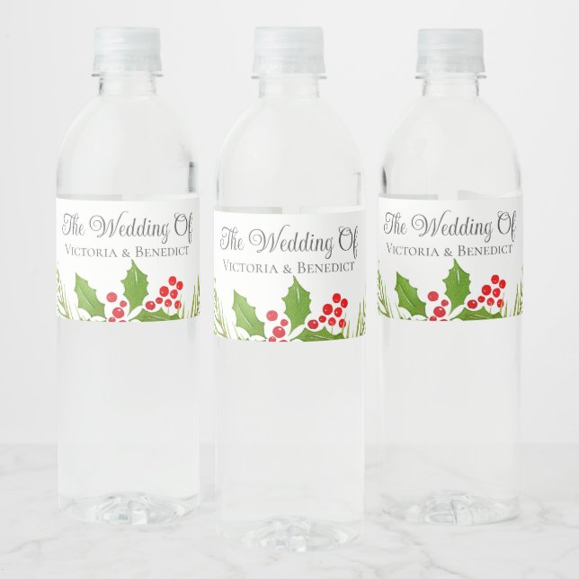 Étiquette Pour Bouteilles D'eau Festif Mariage de Noël Floral Personnalisé (Bouteilles)