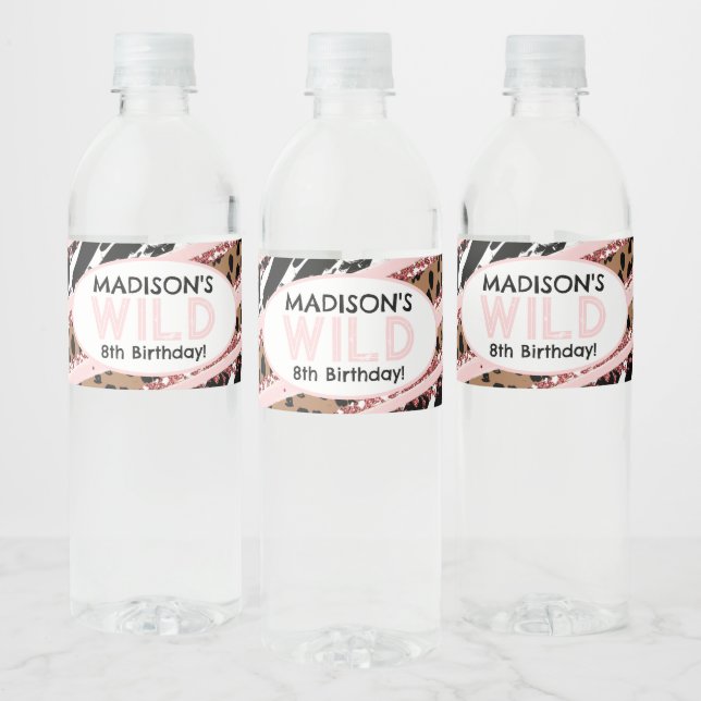 Étiquette Pour Bouteilles D'eau Fête Animaux Wild Safari Rose fille Anniversaire (Bouteilles)