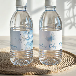 Étiquette Pour Bouteilles D'eau Fête Bébé Papillon Bohème Floral Bleu Fille