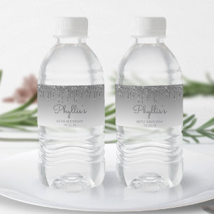 Étiquette Pour Bouteilles D'eau Fête d'anniversaire 80 ans Chic Silver Glitter Dri