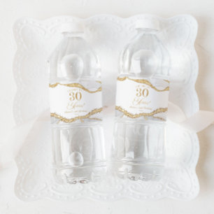 Étiquette Pour Bouteilles D'eau Fête d'anniversaire de 30 ans élégante en or blanc
