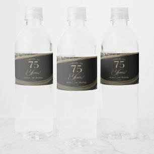Étiquette Pour Bouteilles D'eau Fête d'anniversaire de 75 ans Elegant Black Gold A