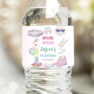 Étiquette Pour Bouteilles D'eau Fête d'anniversaire de fille avec toboggan aquatiq