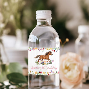 Étiquette Pour Bouteilles D'eau Fête d'anniversaire de fille rustique aux fleurs s