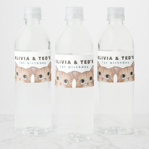 Étiquette Pour Bouteilles D'eau Fête d'anniversaire de jumeaux avec de mignons cha