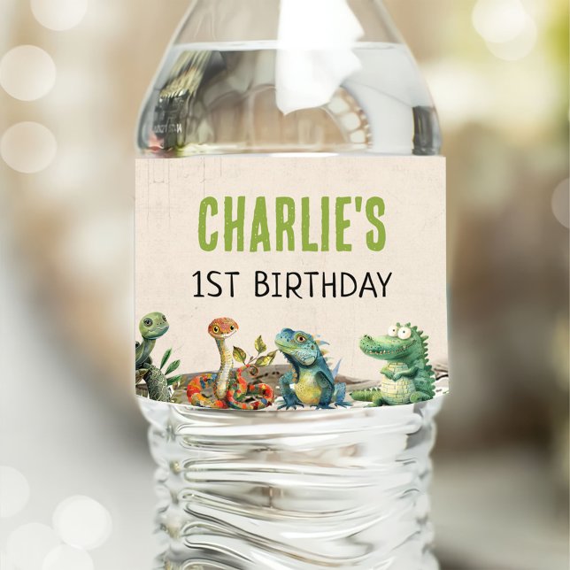 Étiquette Pour Bouteilles D'eau Fête d'anniversaire du reptile Show (Créateur téléchargé)