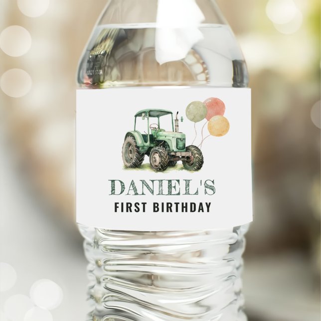 Étiquette Pour Bouteilles D'eau Fête d'anniversaire du tracteur aquarelle (Créateur téléchargé)