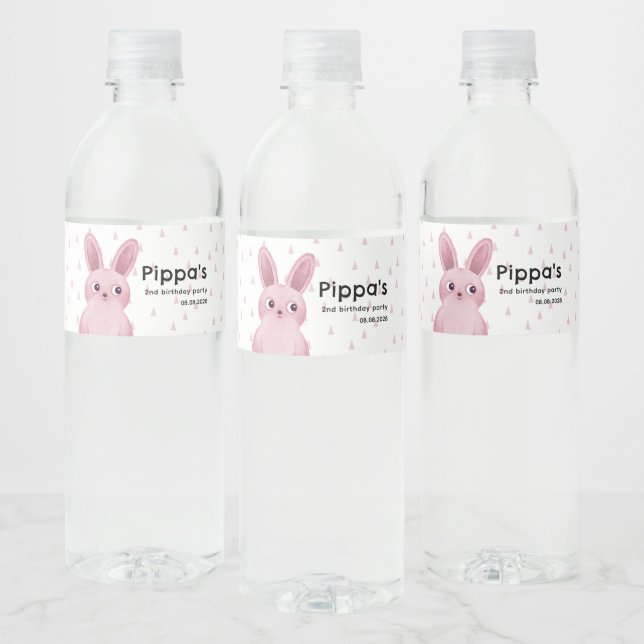 Étiquette Pour Bouteilles D'eau Fête d'anniversaire lapin rose pour bébés filles (Bouteilles)