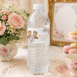 Étiquette Pour Bouteilles D'eau Fête d'anniversaire ours en peluche rose floral Te